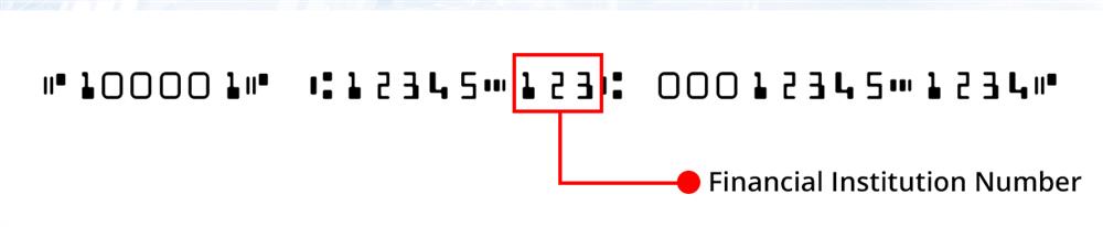 This is a 3 digit number found at the bottom of your cheque and identifies the financial institution where your account is held.