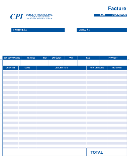 Formulaires informatiques​: Facture de produits