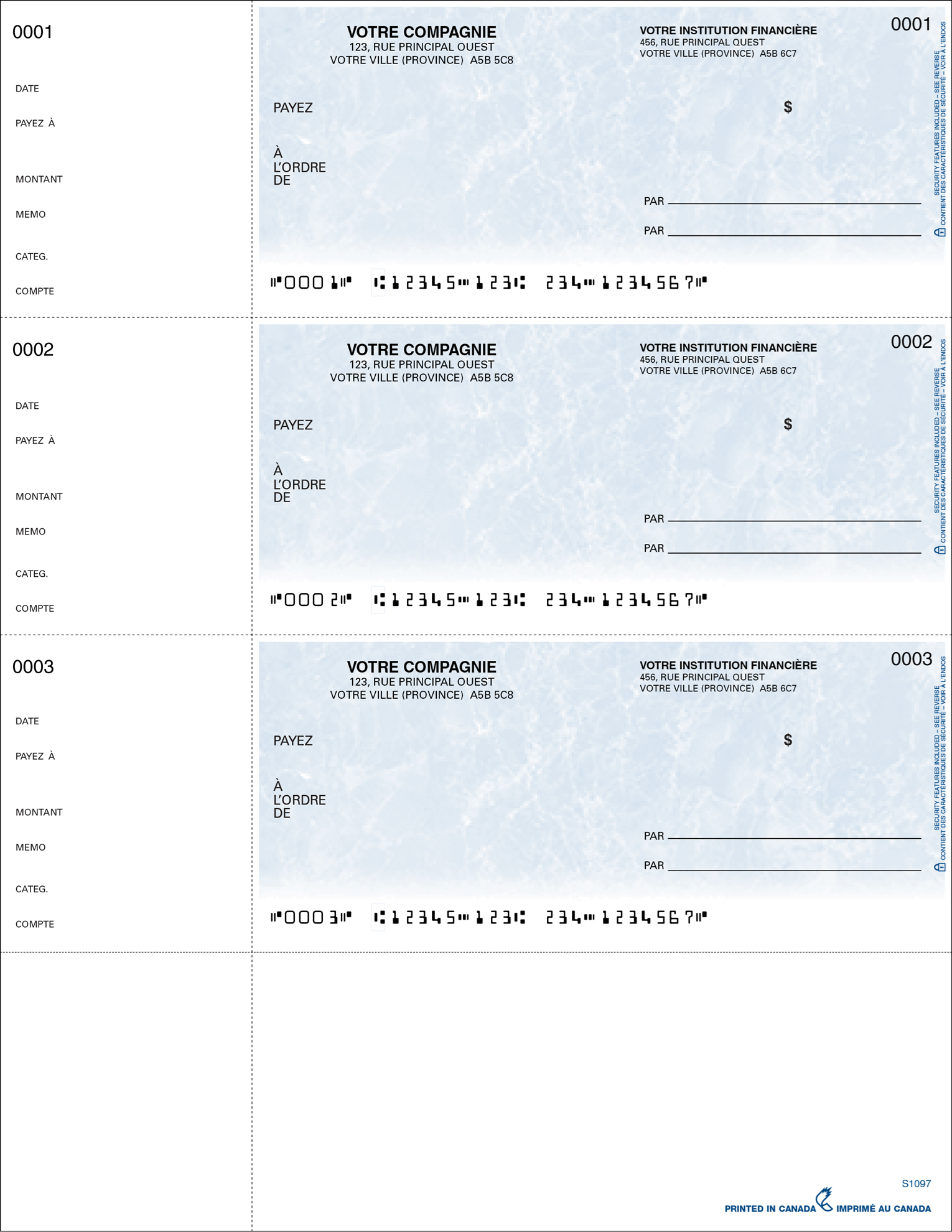 Chèque format portefeuille